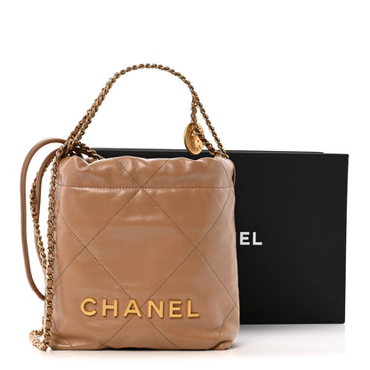 Chanel Shiny Calfskin Quilted Mini Chanel 22 Dark Beige 15 of 15