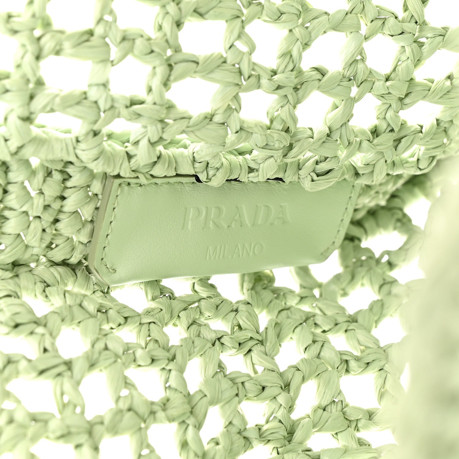 Prada Yarn Raffia Effect Crochet Logo Embroidered Tote Bag Acqua 6 of 10