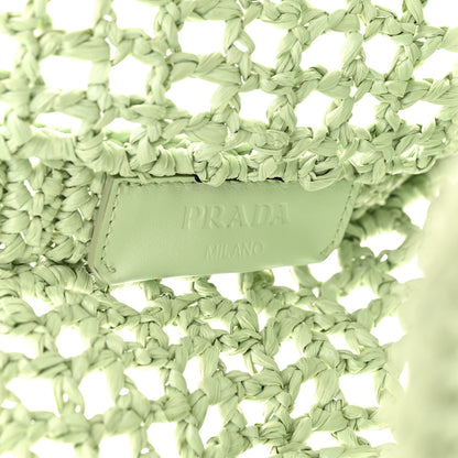 Prada Yarn Raffia Effect Crochet Logo Embroidered Tote Bag Acqua 6 of 10