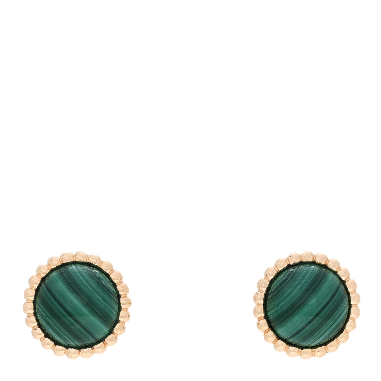 18K Yellow Gold Malachite Perlee Couleurs Earrings