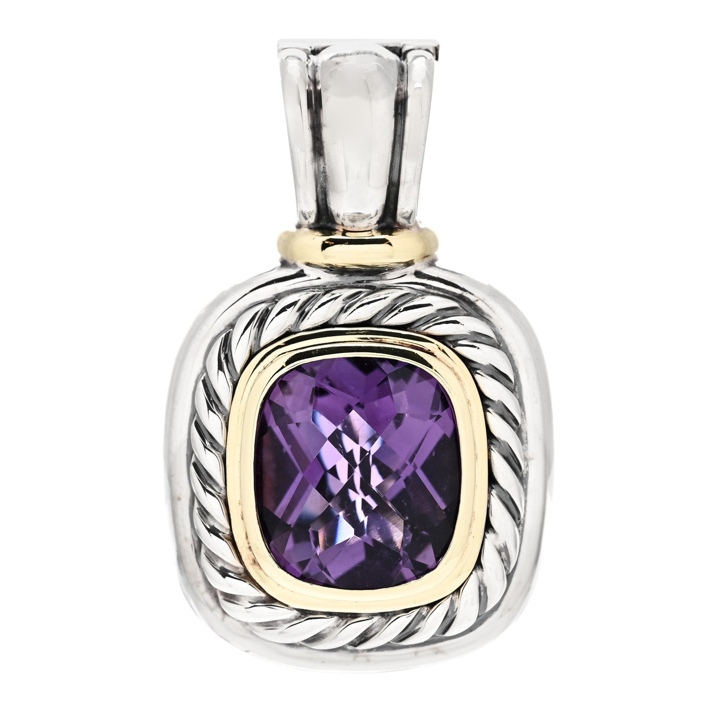 Sterling Silver 14K Yellow Gold Amethyst 15mm Albion Enhancer Pendant