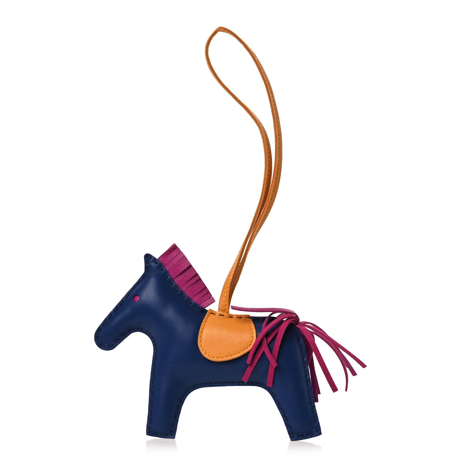 Hermes Milo Lambskin Grigri Rodeo Horse Bag Charm MM Bleu Saphir Rose Pourpre Bouton D'Or 1 of 4