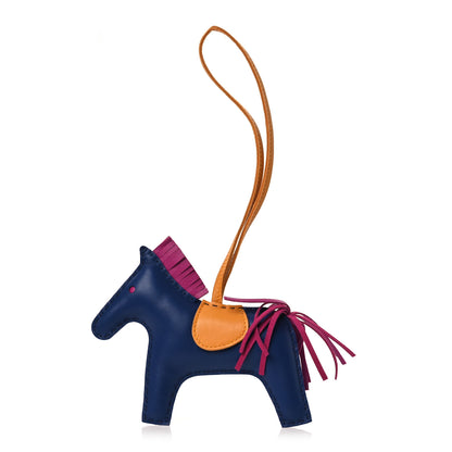 Hermes Milo Lambskin Grigri Rodeo Horse Bag Charm MM Bleu Saphir Rose Pourpre Bouton D'Or 1 of 4