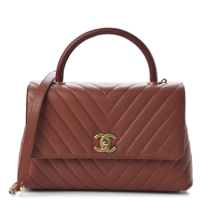 Chanel Caviar Lizard Chevron Quilted Small Coco Handle Flap Dark Orange 1 of 11