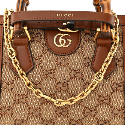 Gucci New Canvas Charisma Calfskin Crystal GG Monogram Mini Diana Tote Bag Camel Ebony 8 of 13