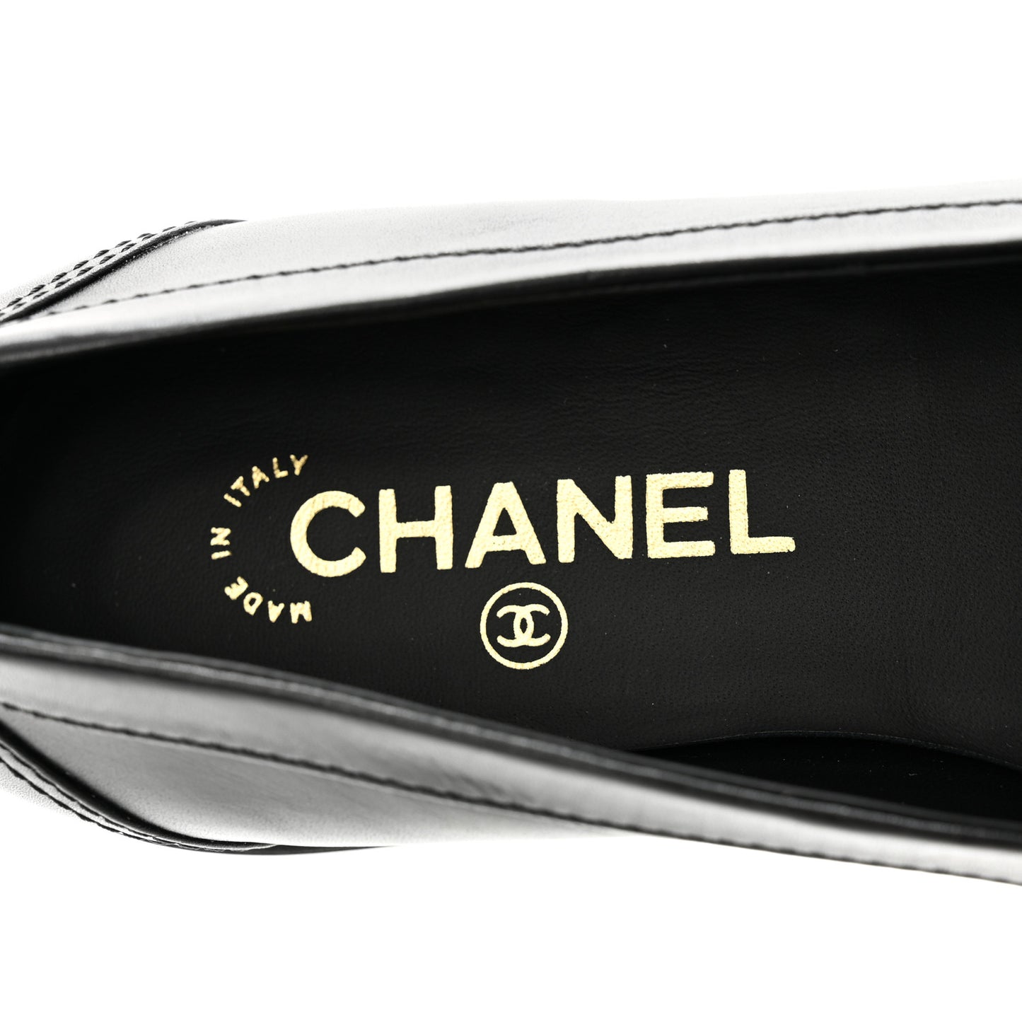 Shiny Calfskin Metal CC Mocassin Loafers 40.5 Black