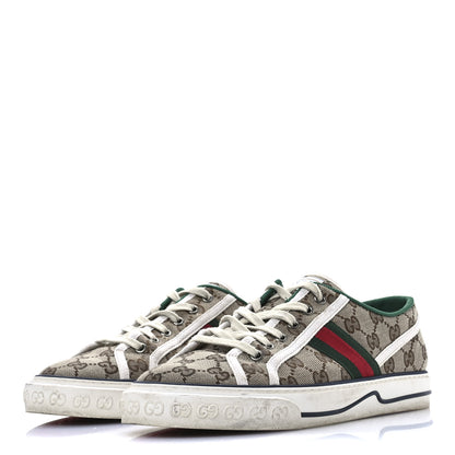 Gucci GG Monogram Web Womens 1977 Tennis Sneakers 41 Beige Ebony Mystic White 4 of 10