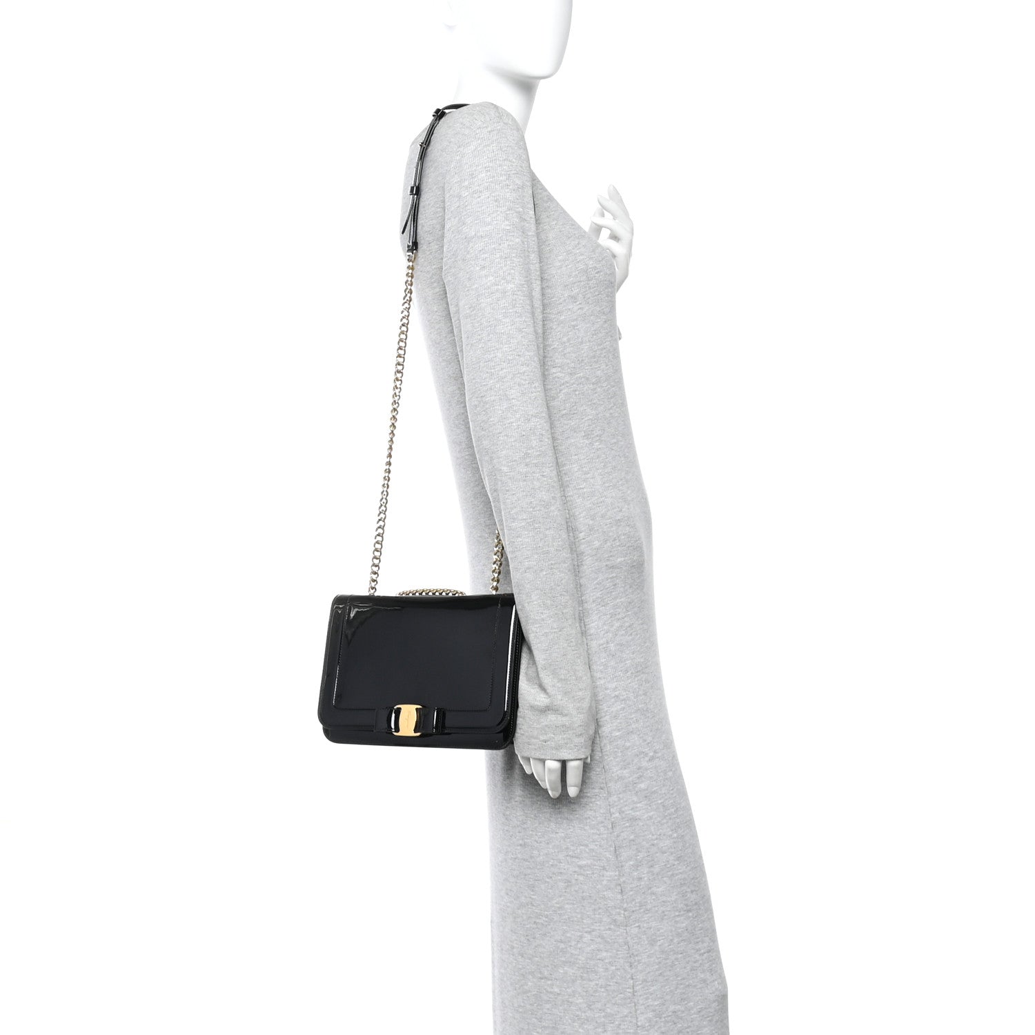 Salvatore Ferragamo Patent  Vara Bow Shoulder Bag Black 2 of 9