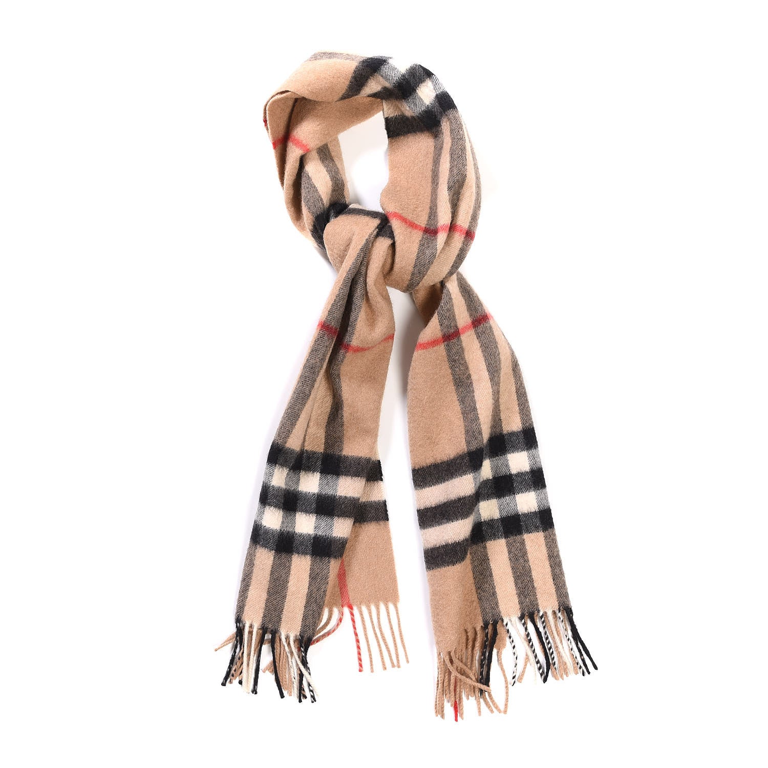Burberry Cashmere Giant Check Fringe Scarf Camel 1 of 5