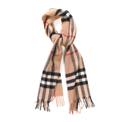 Burberry Cashmere Giant Check Fringe Scarf Camel 1 of 5