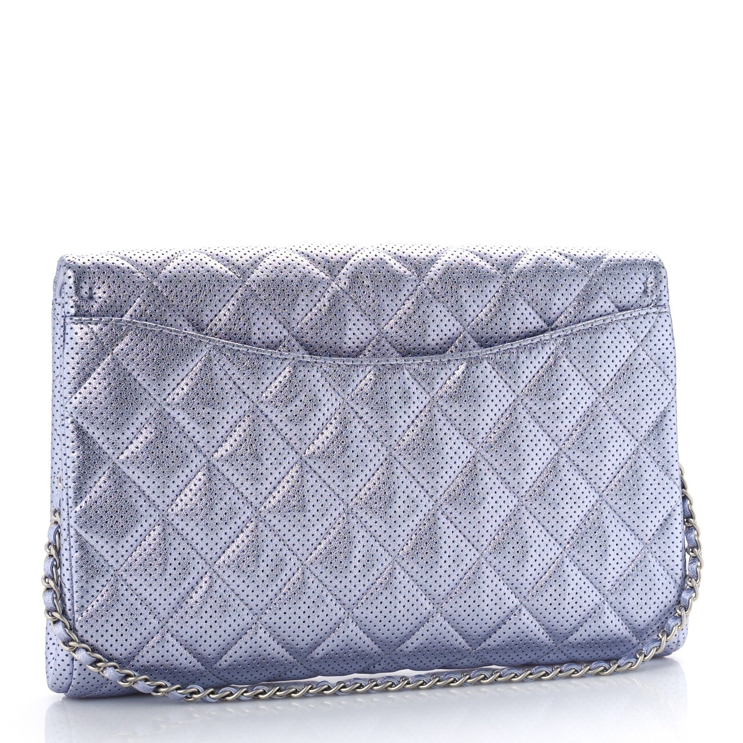Chanel Metallic Perforated Lambskin Quilted Clutch With Chain Flap Silver 3 of 10