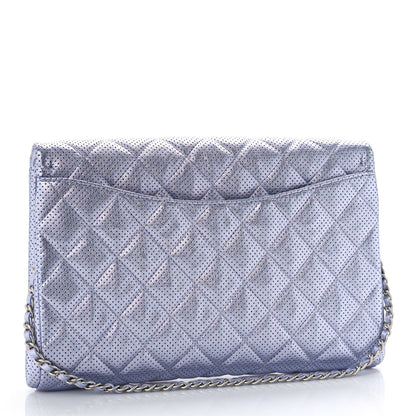 Chanel Metallic Perforated Lambskin Quilted Clutch With Chain Flap Silver 3 of 10