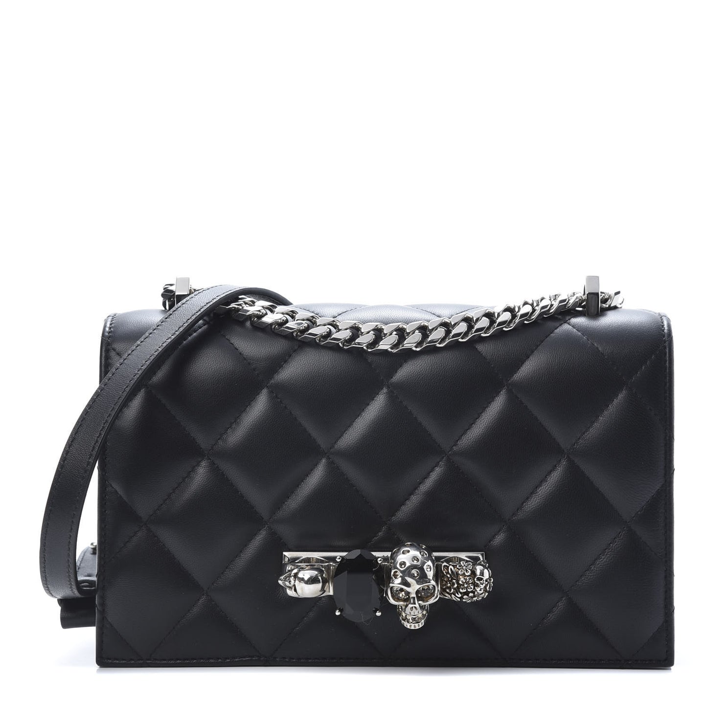 Lambskin Quilted Knuckle Shoulder Bag Black