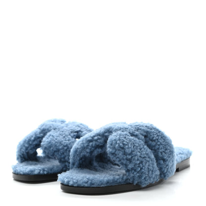 Hermes Woolskin Oran Sandals 37 Bleu 3 of 8