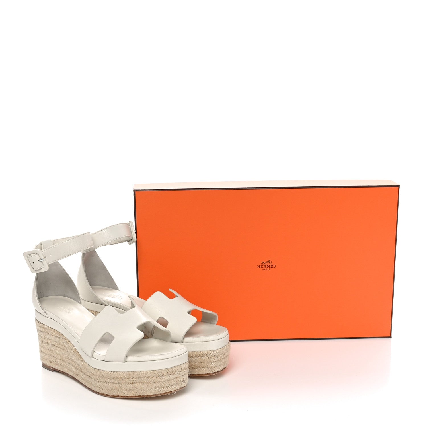 Hermes Goatskin Elda Espadrille Wedge Sandals 36 White 9 of 9