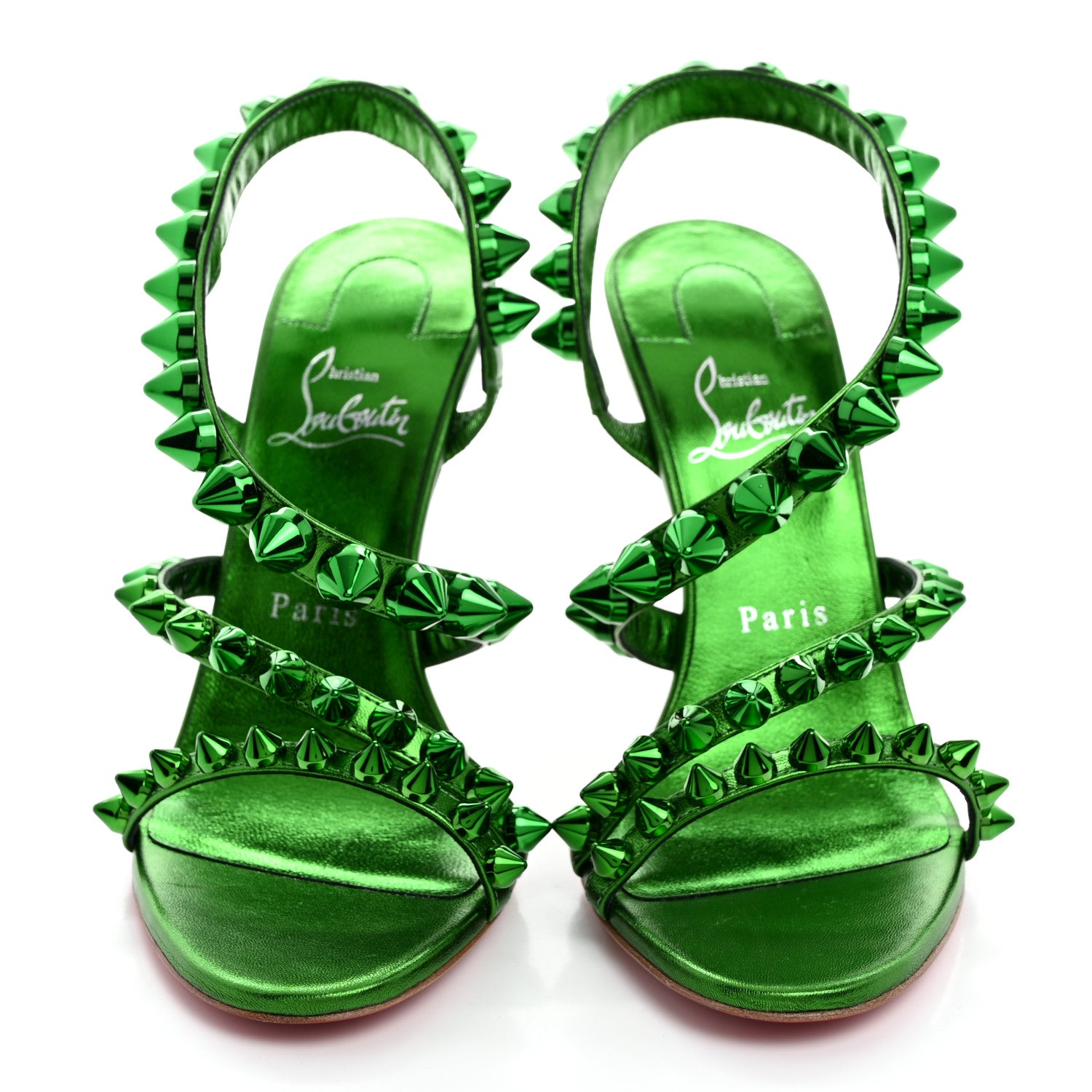 Christian Louboutin Metallic Calfskin Spikita 100 Sandals 38.5 Spinach 2 of 8