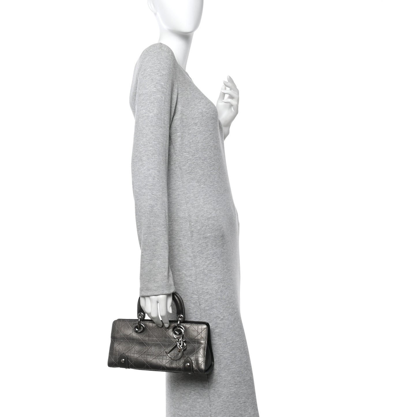 Metallic Calfskin Cannage Stitched Small East West Lady Dior Bronze