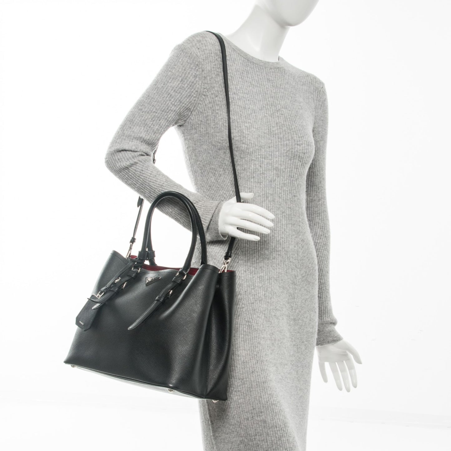 Saffiano Cuir Double Handle Tote Black Ciliegia