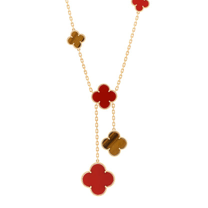 Van Cleef & Arpels 18K Yellow Gold Carnelian Tiger Eye 6 Motifs Magic Alhambra Necklace 1 of 5
