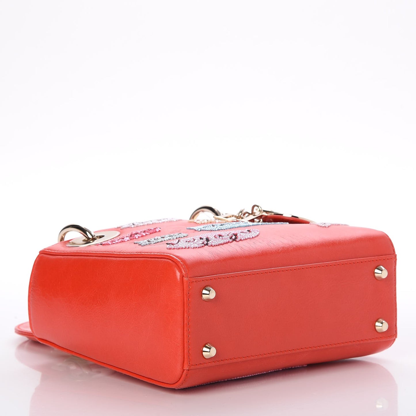 Calfskin Beaded Mini Lady Dior Rouge Multicolor