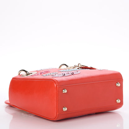 Christian Dior Calfskin Beaded Mini Lady Dior Rouge Multicolor 4 of 6