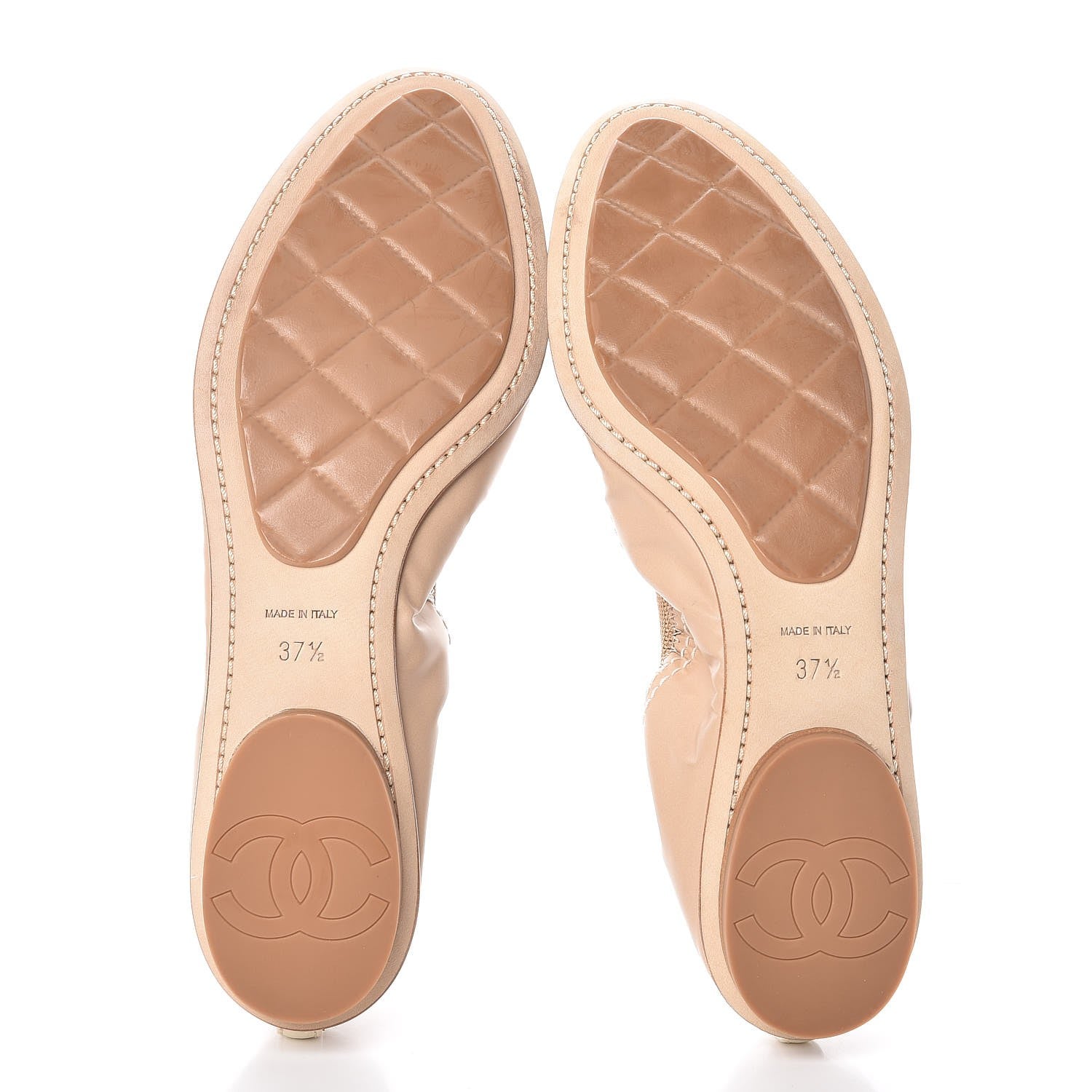 Chanel Lambskin Patent CC Elastic Cap Toe Ballerina Flats 37.5 Light Beige 5 of 10