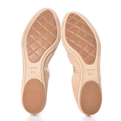 Chanel Lambskin Patent CC Elastic Cap Toe Ballerina Flats 37.5 Light Beige 5 of 10