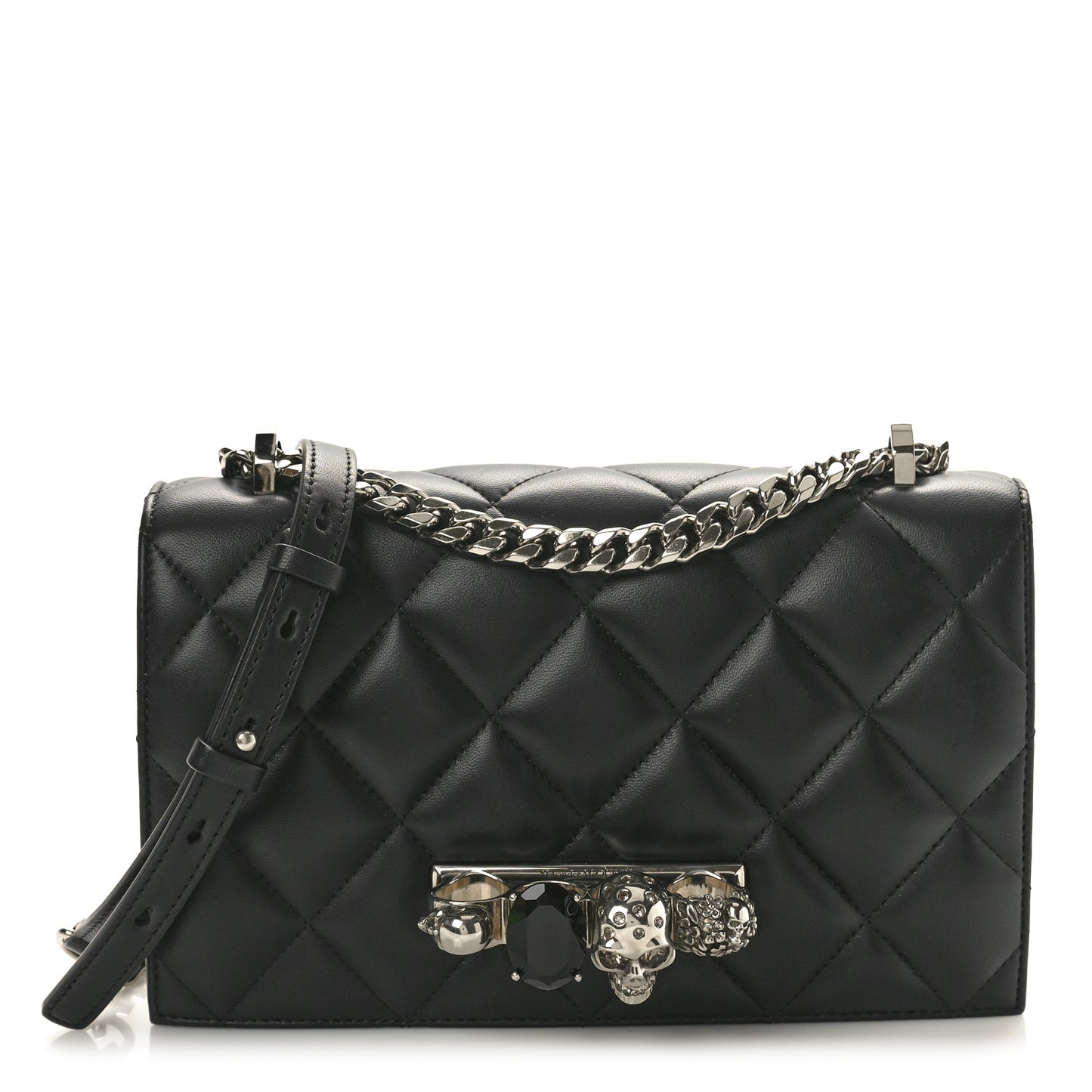 Lambskin Quilted Knuckle Shoulder Bag Black