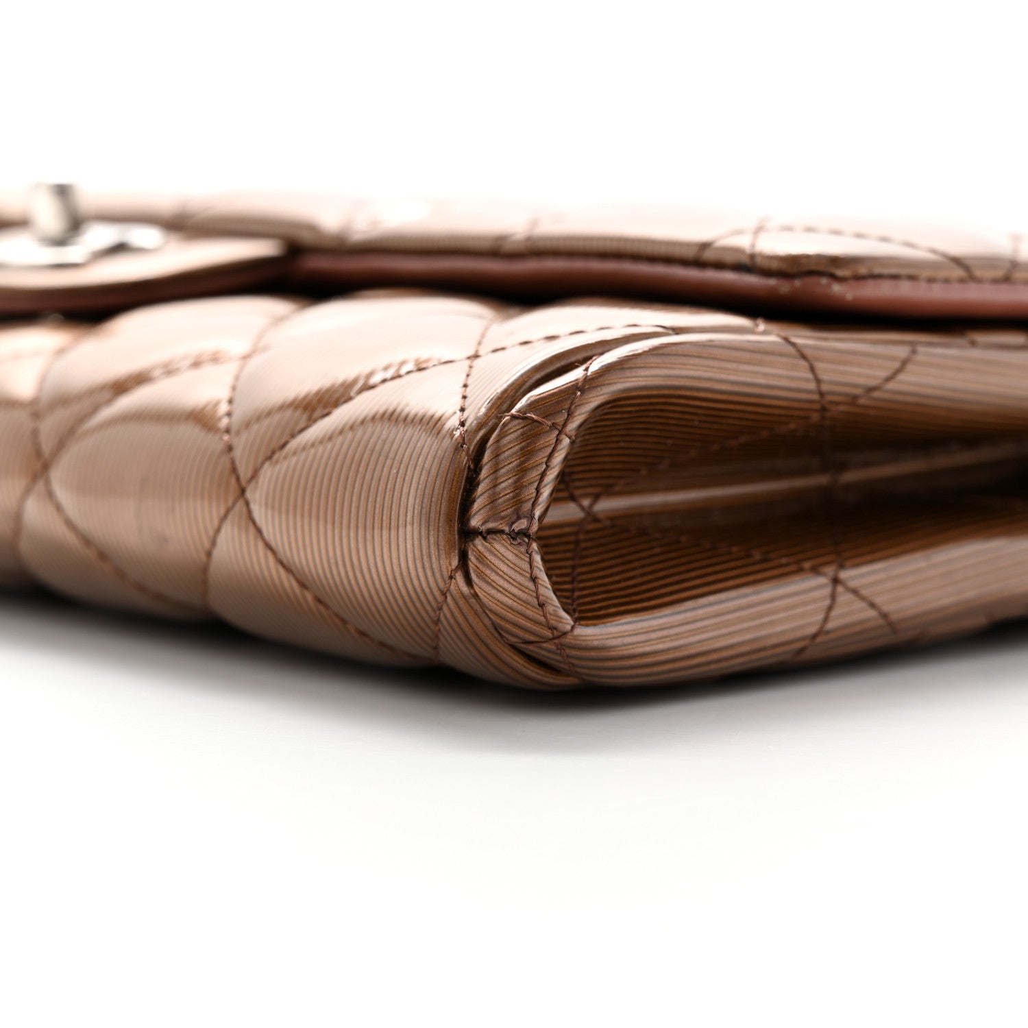 Chanel Striated Patent Quilted Clutch With Chain Flap Brown 10 of 16