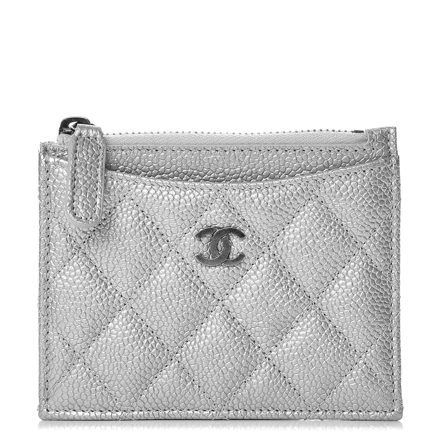 Chanel Metallic Caviar Quilted Card Holder Silver 1 of 7