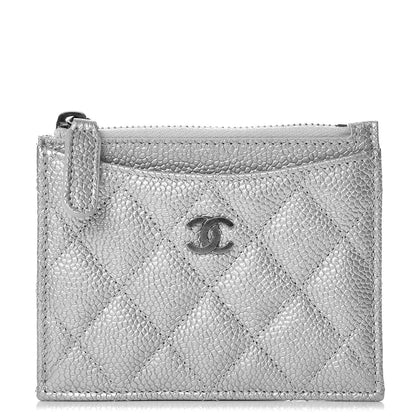 Chanel Metallic Caviar Quilted Card Holder Silver 1 of 7