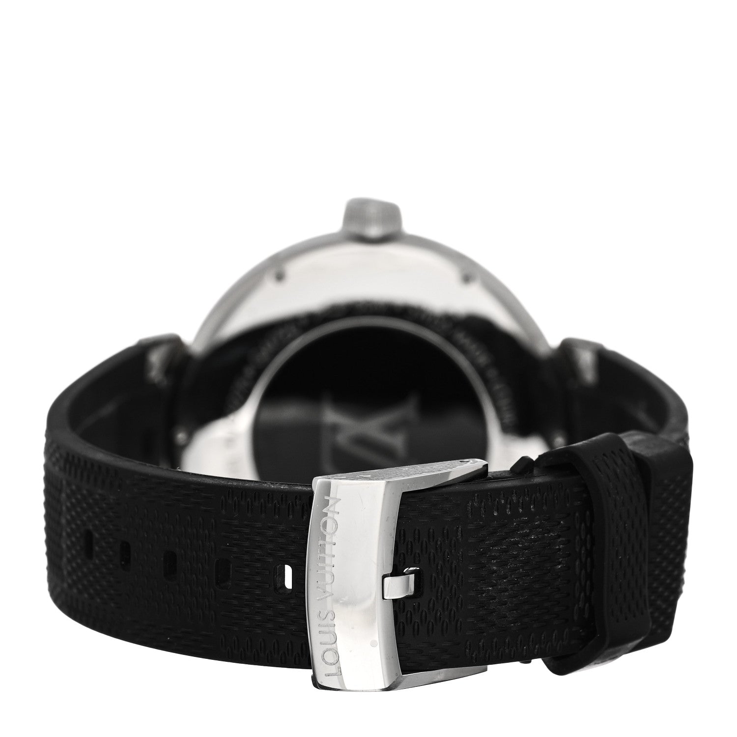 Louis Vuitton Stainless Steel Rubber 44mm Tambour Moon Dual Time GMT Quartz Watch Silver 3 of 6