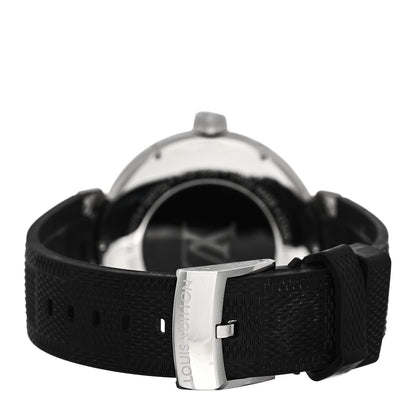 Louis Vuitton Stainless Steel Rubber 44mm Tambour Moon Dual Time GMT Quartz Watch Silver 3 of 6