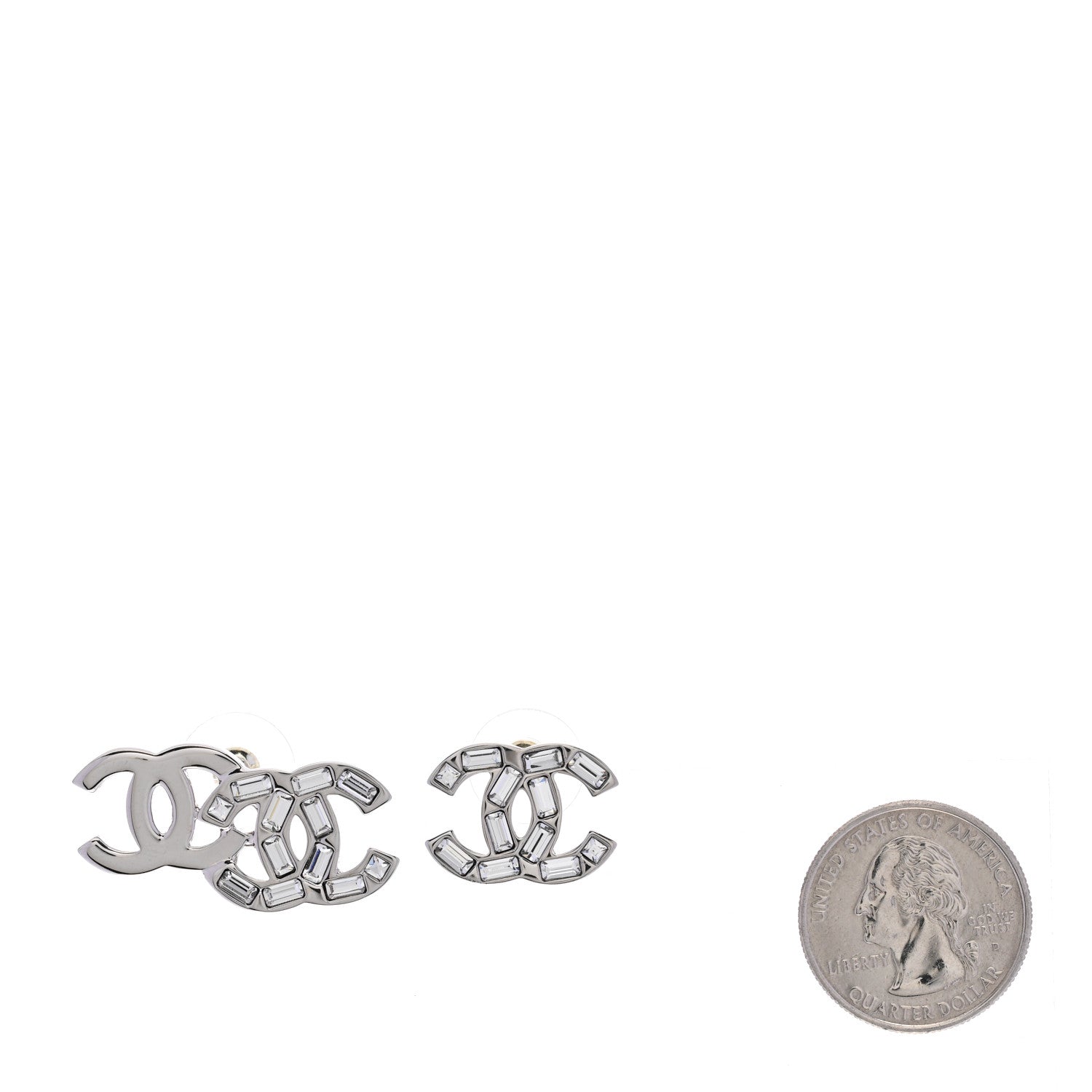 Chanel Baguette Crystal Double CC Earrings Silver 2 of 5