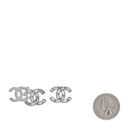 Chanel Baguette Crystal Double CC Earrings Silver 2 of 5
