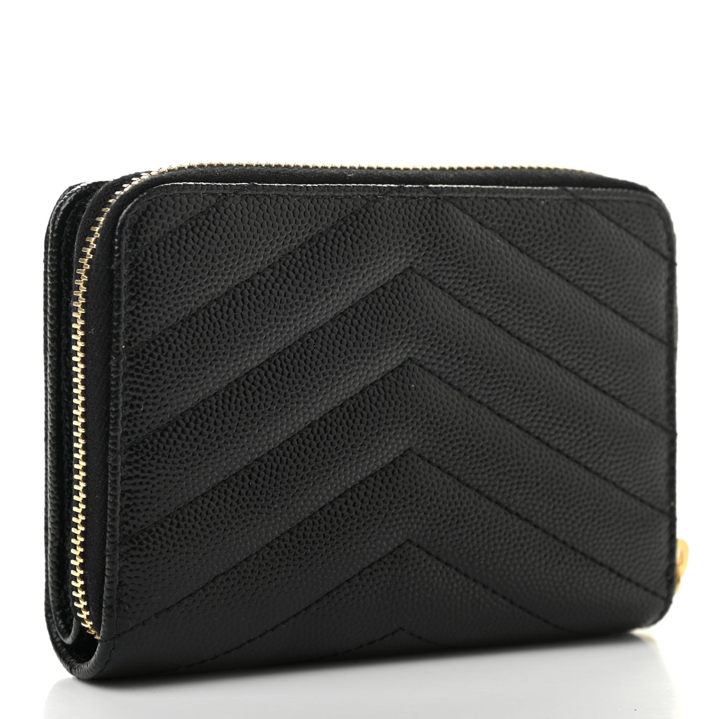 Grain De Poudre Matelasse Chevron Monogram Compact Zip Around Wallet Black