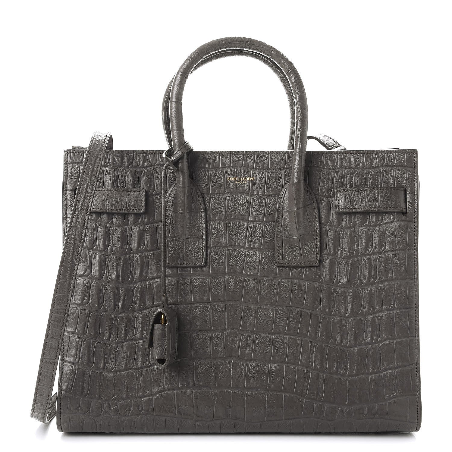 Saint Laurent Calfskin Crocodile Embossed Small Sac De Jour Fog 1 of 12