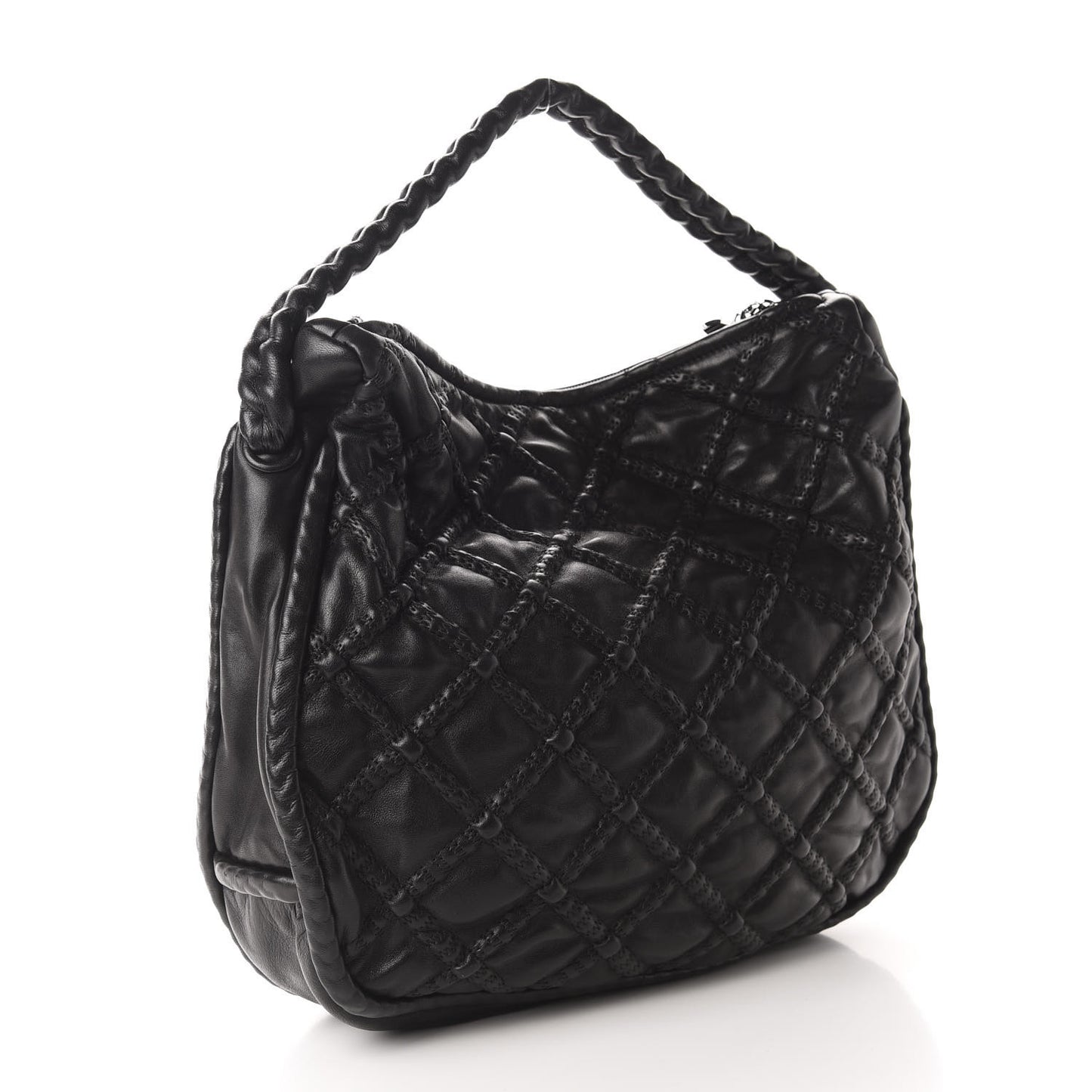 Quilted Lambskin Hidden Chain Hobo Black