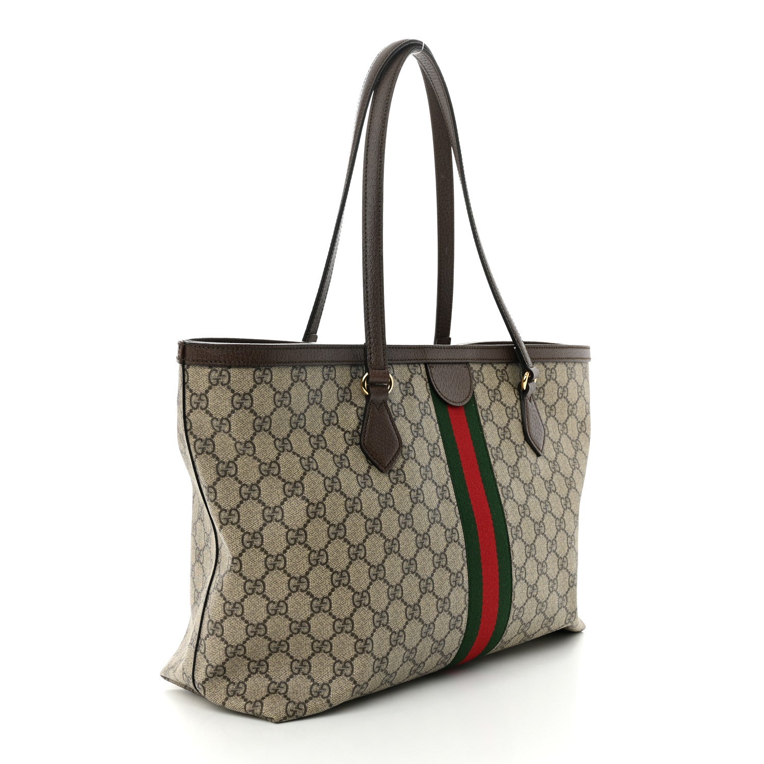 Gucci GG Supreme Monogram Textured Calfskin Web Medium Ophidia Shopping Tote Beige Ebony New Acero 3 of 10