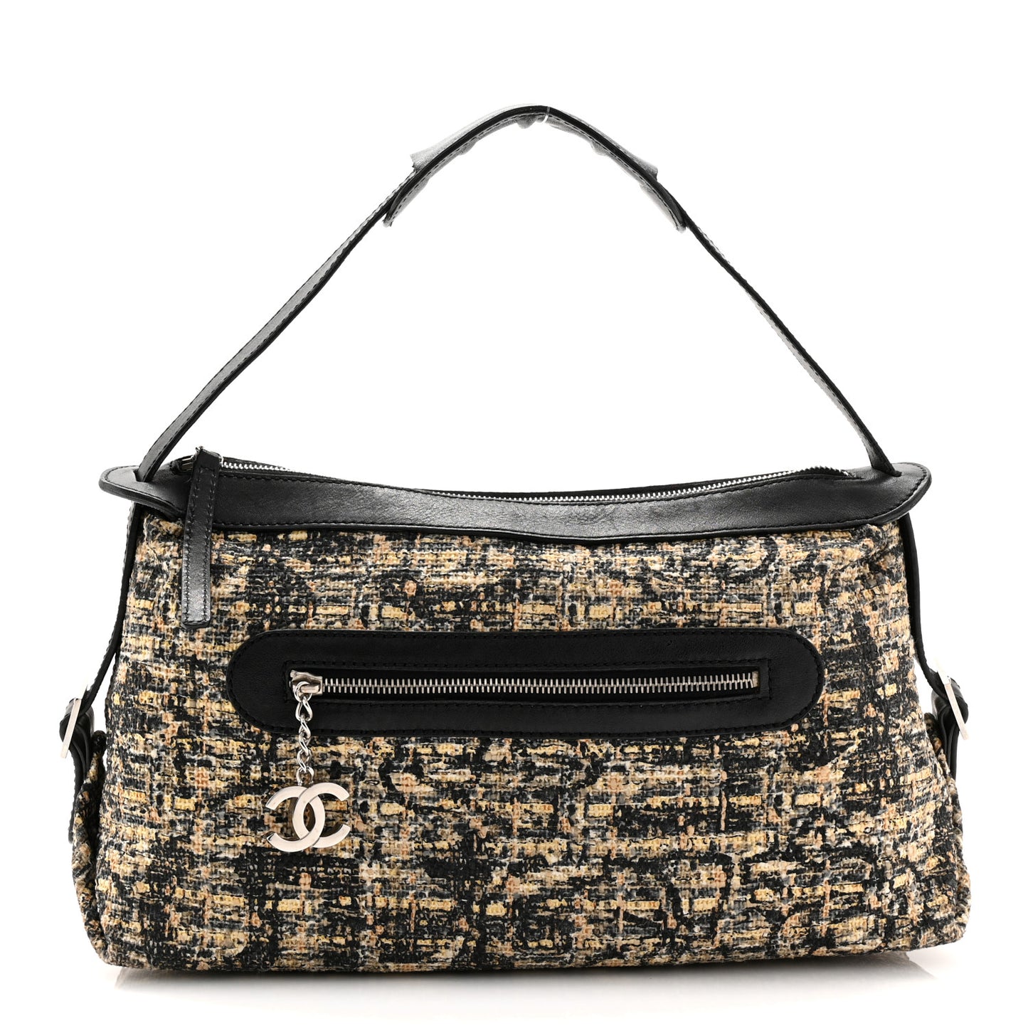 Tweed Lambskin Shoulder Bag Black Yellow
