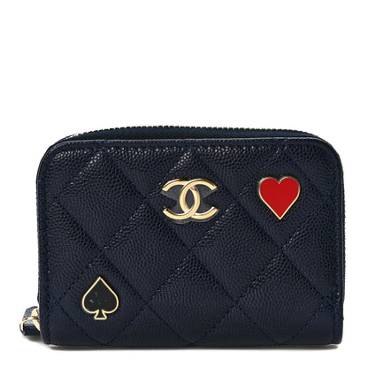 Chanel Caviar Enamel Coco Casino Quilted Zip Coin Purse Navy Blue 1 of 8