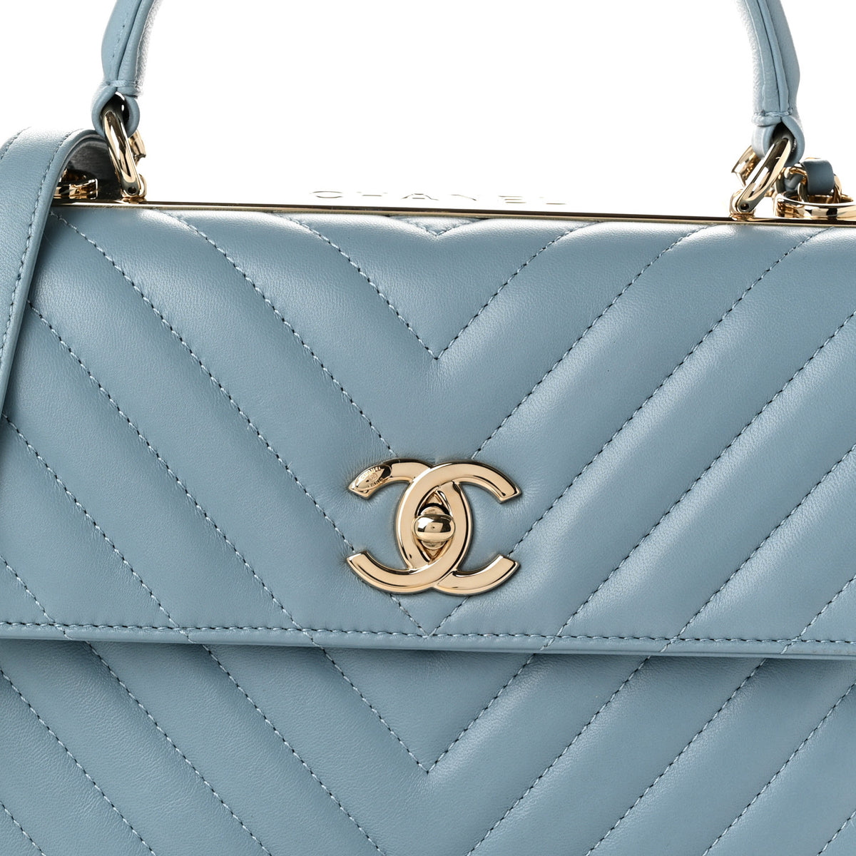 Lambskin Chevron Quilted Small Trendy CC Flap Dual Handle Bag Blue