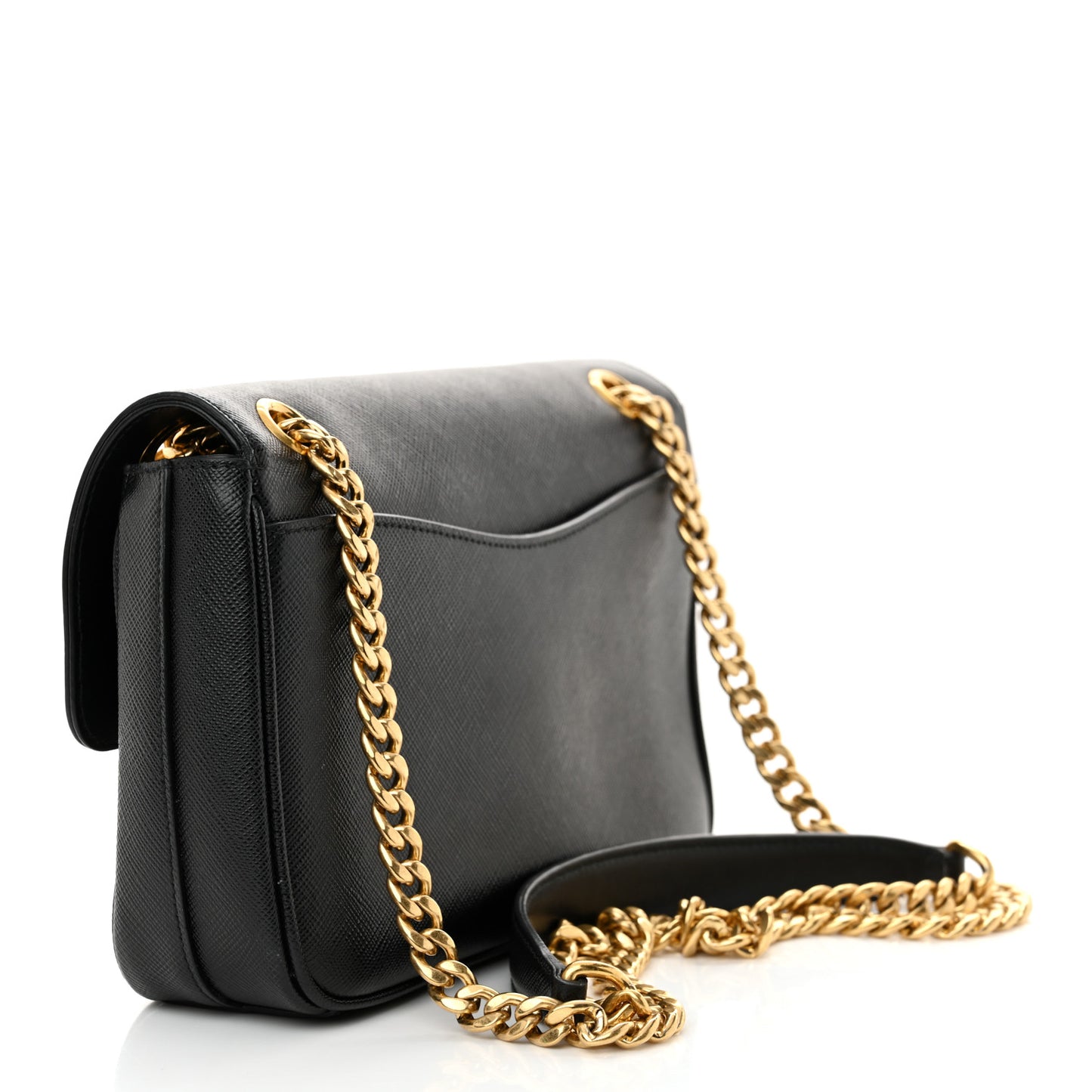 Saffiano Flap Shoulder Bag Black