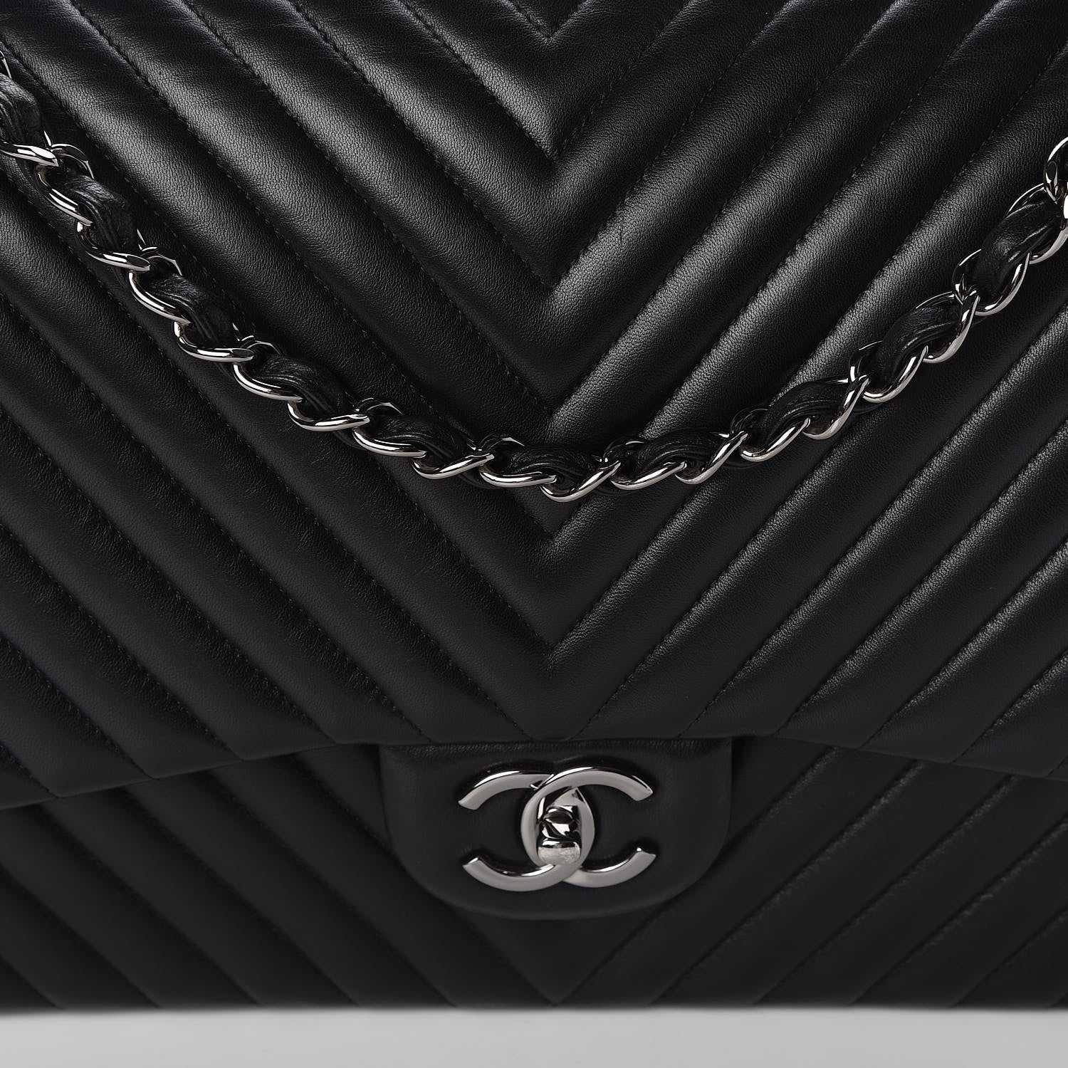 Chanel Lambskin Chevron Quilted Maxi Double Flap Black 12 of 12