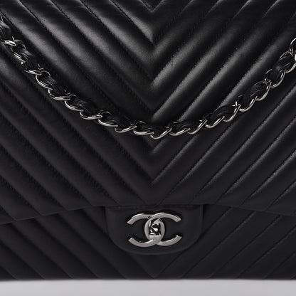 Chanel Lambskin Chevron Quilted Maxi Double Flap Black 12 of 12