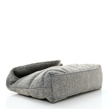 Saint Laurent Denim Quilted Monogram Loulou Puffer Pouch Clutch Blue Gray Light Azur 5 of 11