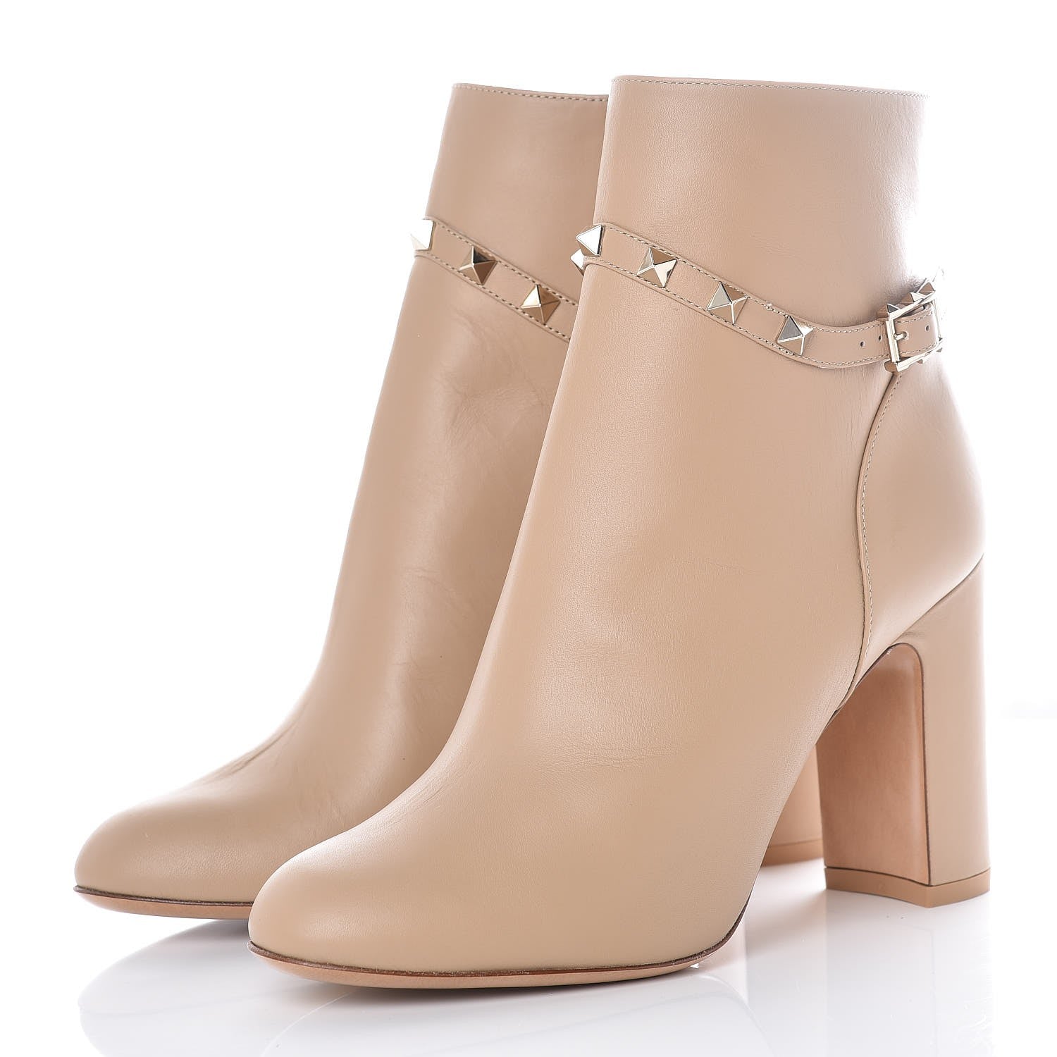 Valentino Garavani Nappa Rockstud Single Buckle 90mm Block Heel Ankle Boots 38 Camel Rose 3 of 7