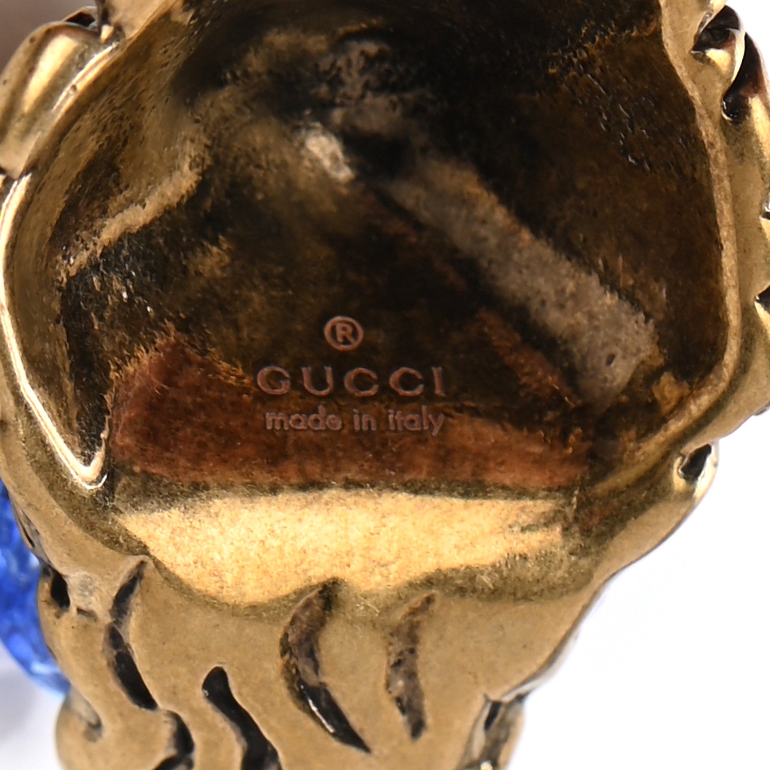 Gucci Metal Brass Swarovski Lion Head Necklace Gold Sapphire Blue 7 of 7