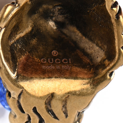 Gucci Metal Brass Swarovski Lion Head Necklace Gold Sapphire Blue 7 of 7