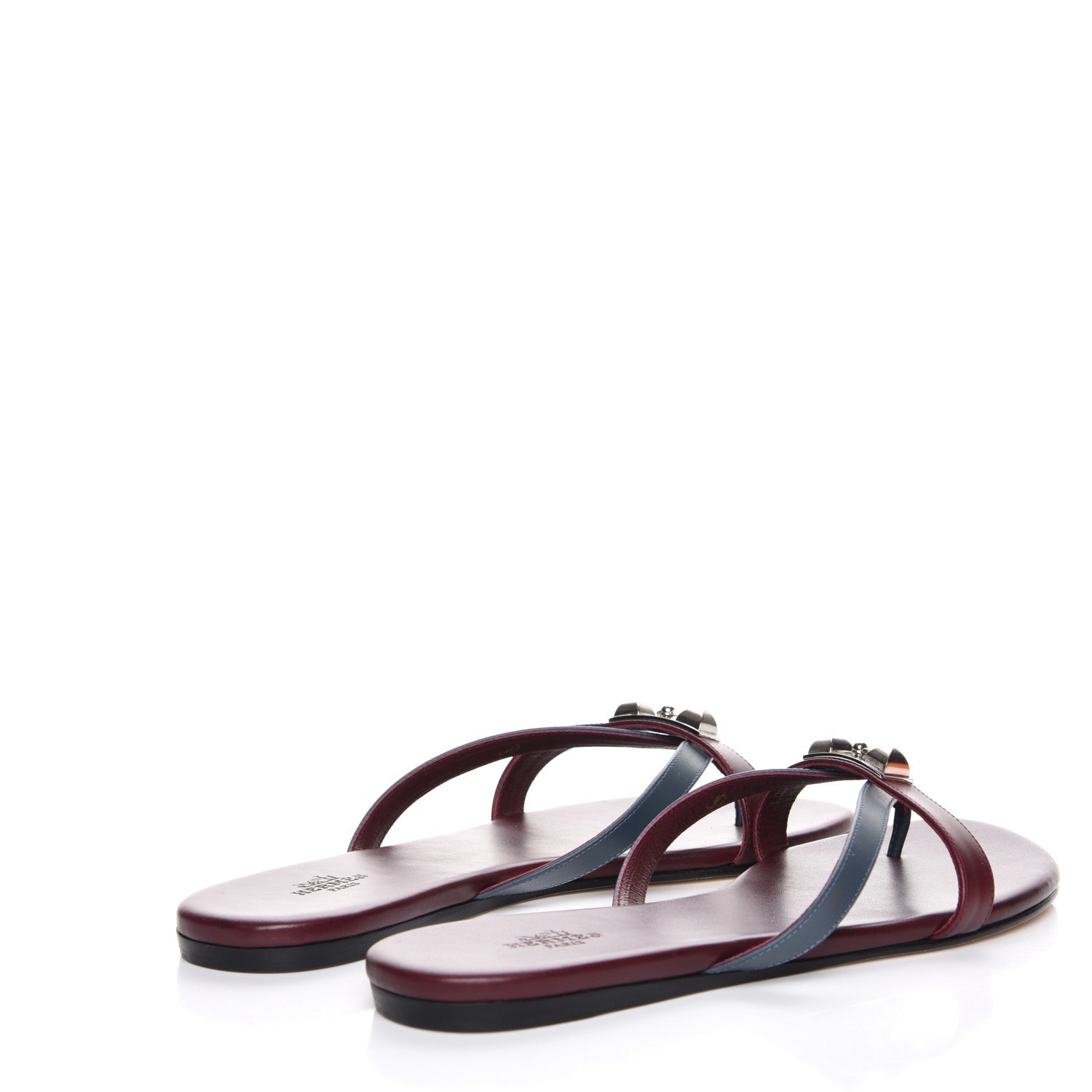 Hermes Nappa Calfskin Corfou Sandals 38 Bleu Ardoise Bordeaux 4 of 10